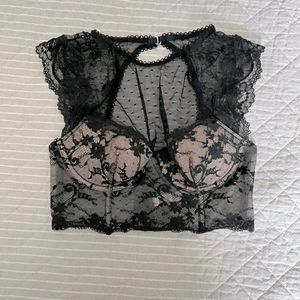 Victoria's Secret Black Lace High Neck Dream Angels Corset Bra Top, 32C, NWoT